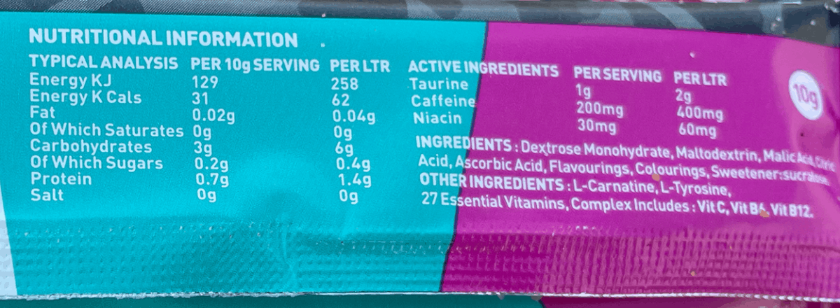 list of nutritional information in X-Gamer