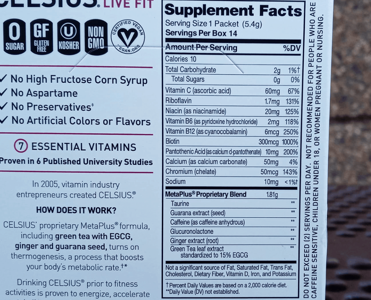 celsius on the go nutrition facts