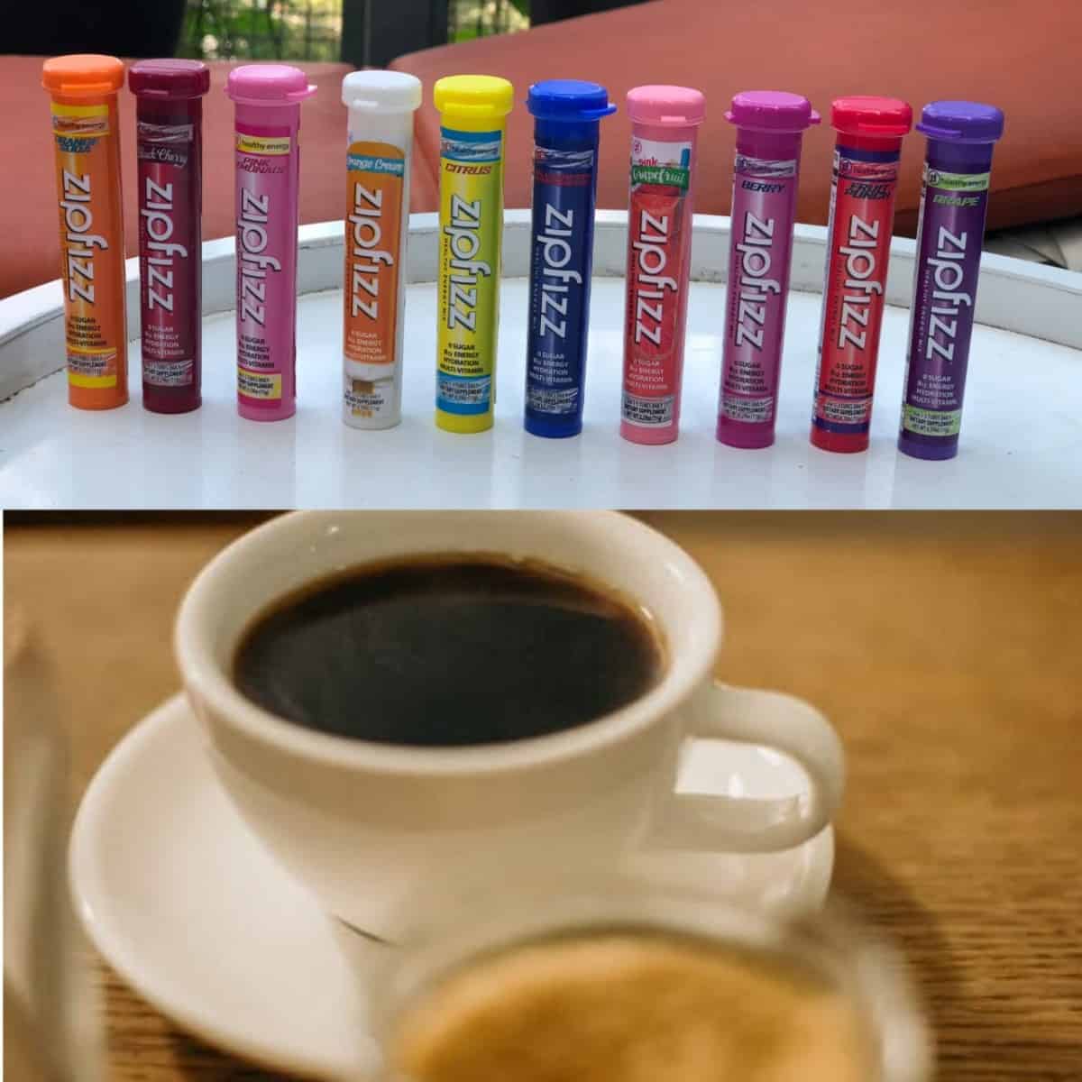 An image showing both Zipfizz and coffee