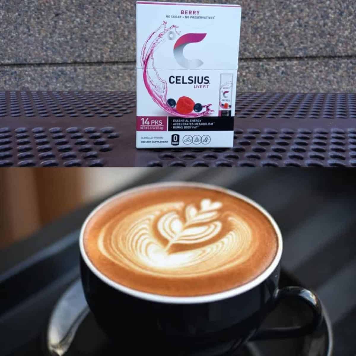 An image showing comparison of celsius on the go vs coffee