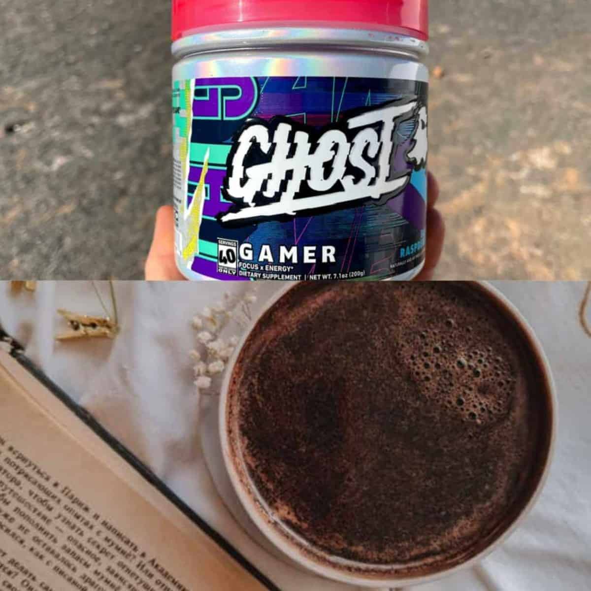 Comparison pic of both ghost energy and coffee